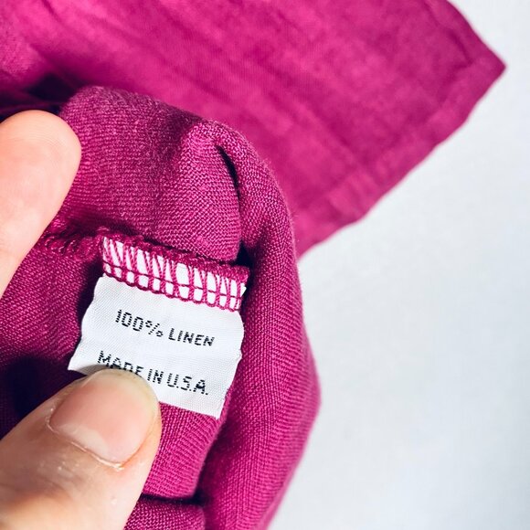 Bryn Walker Linen Top Womens M Fuchsia Chambray Pullover High Low Sustainable - Picture 6 of 13